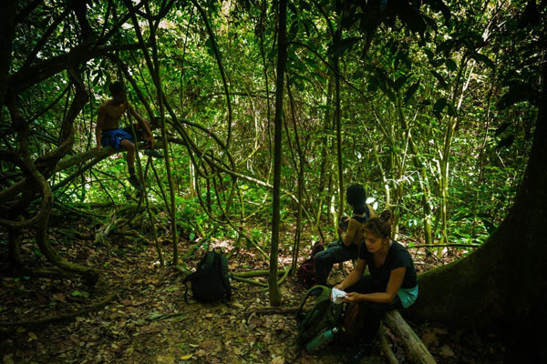 Taking a break during a trek