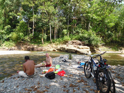 Lunch and a refreshing swim after a cycle ride to Landak river.